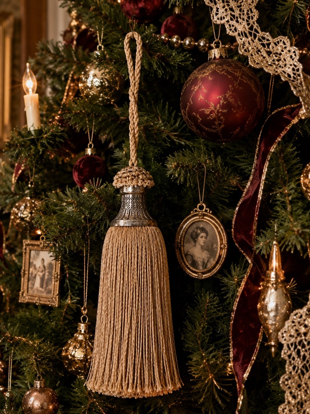 Vintage Decorative Tassel Fan Pull Christmas Tree Decor Victorian Hanging Accent